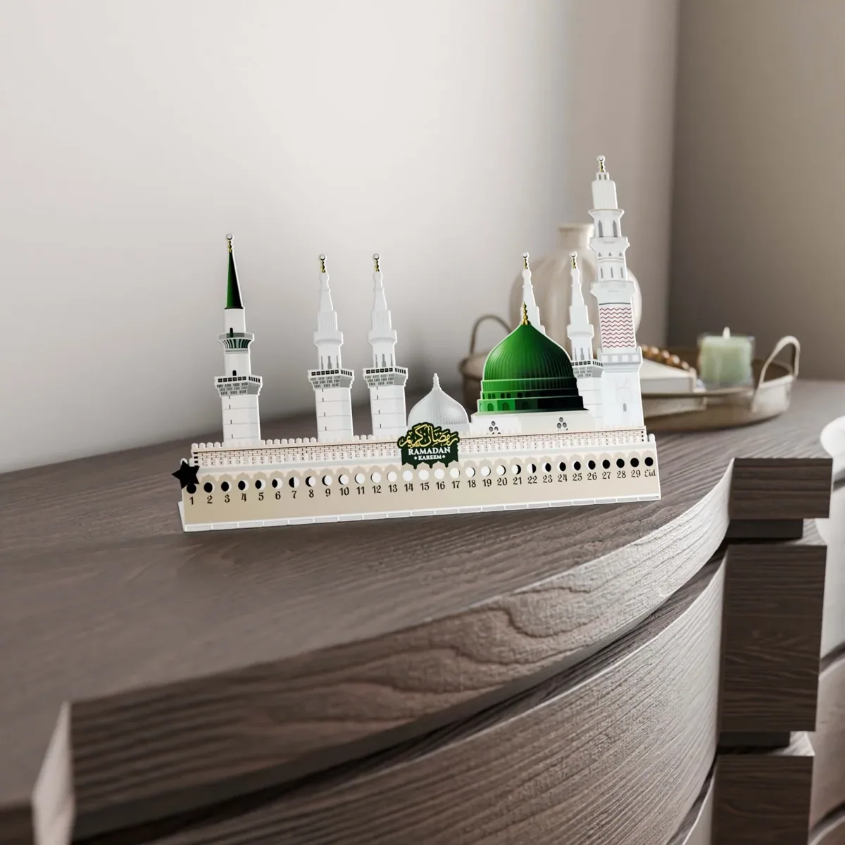 روزنامة رمضان معدنية للطاولة بتصميم المسجد النبوي