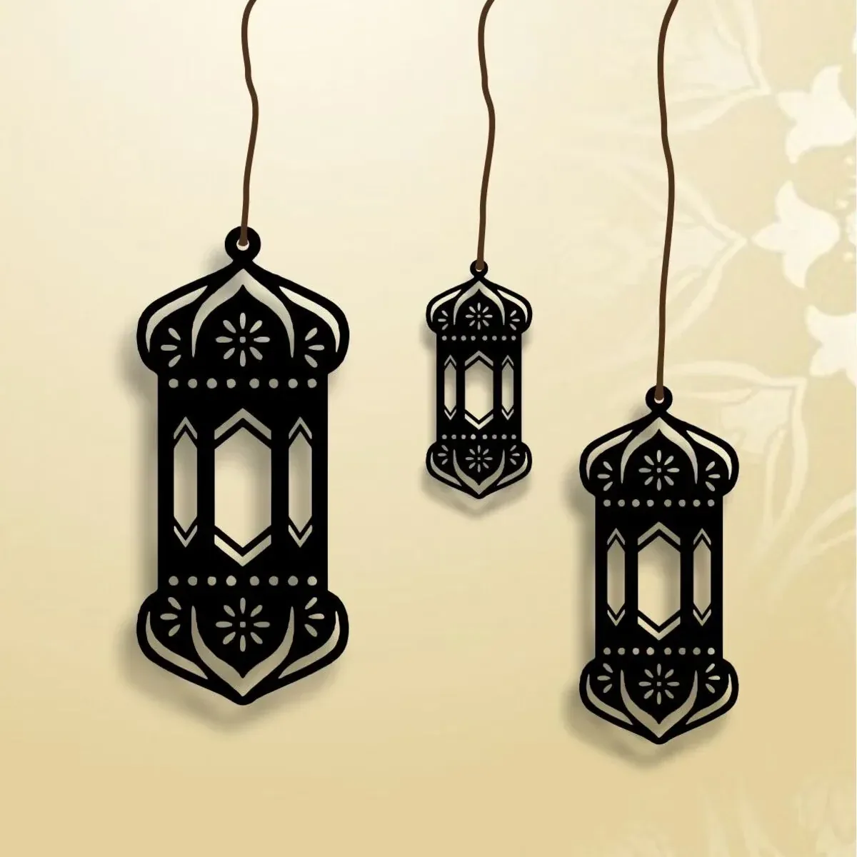 ثلاثة فوانيس رمضان خشبية سوداء للتعليق - صورة 3