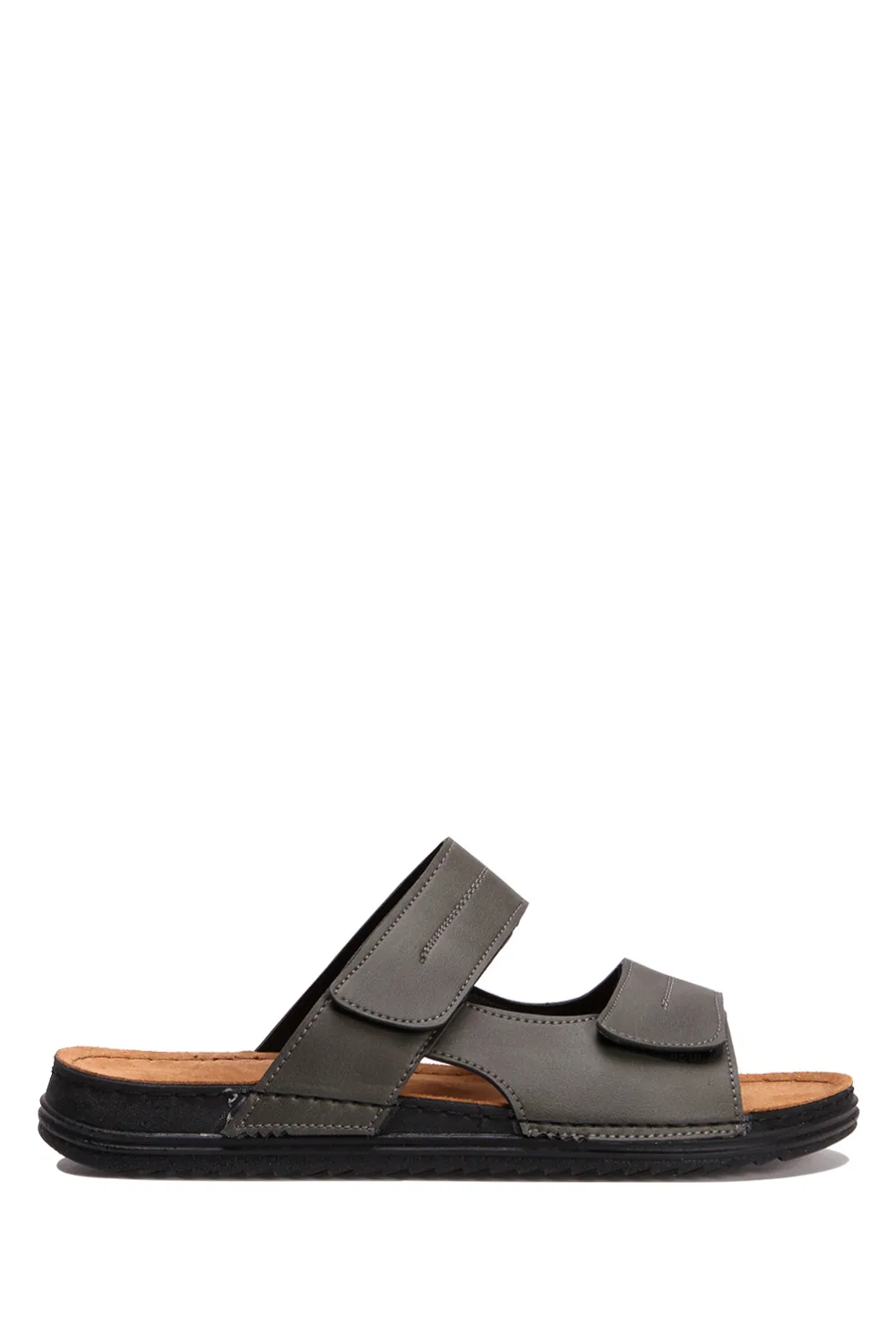 شبشب رجالي جلدي طبي بحزام عريض - زيتي - صورة 3