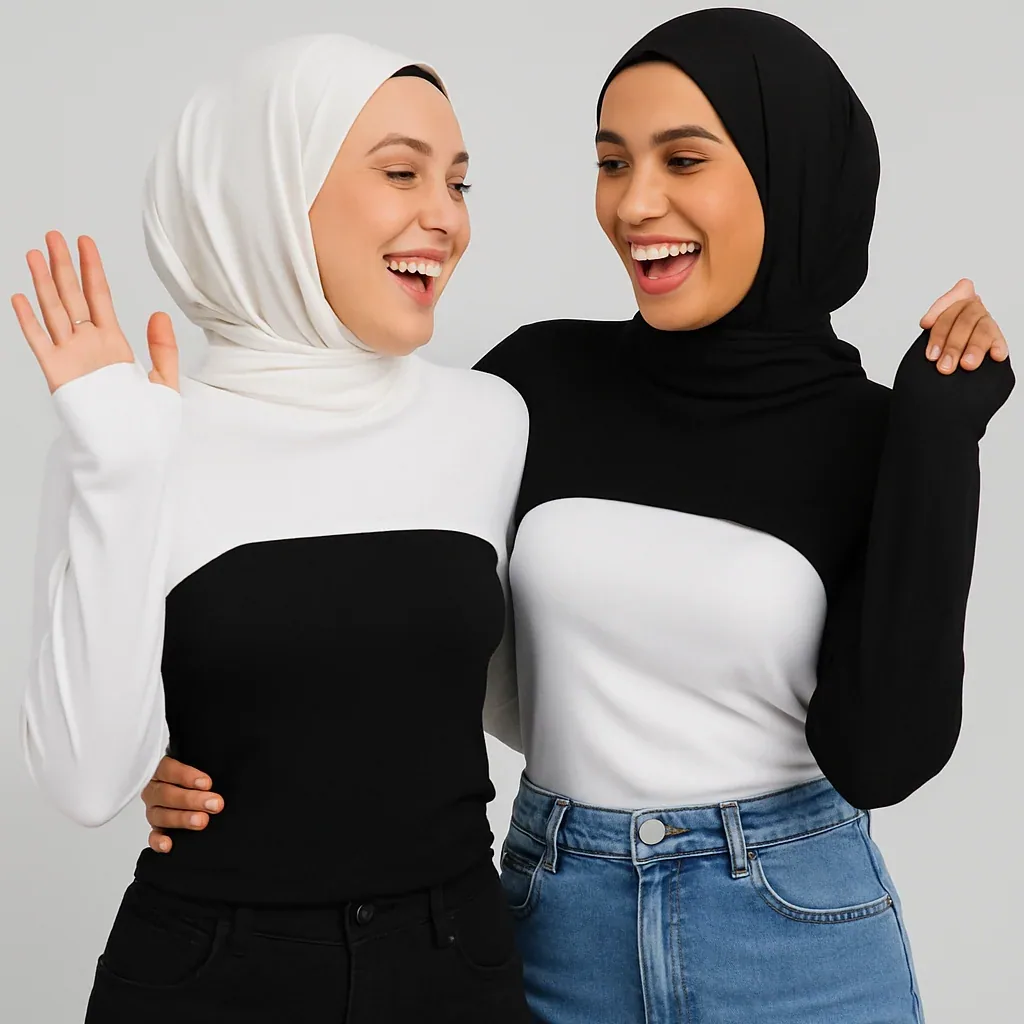 قطعتان أسود وأبيض بفتحات للأصابع