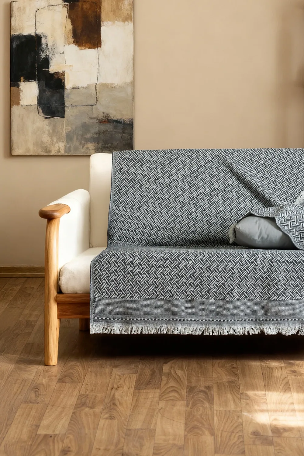 غطاء كنبة جاكار بأهداب من خيوط معاد تدويرها 170×205 سم