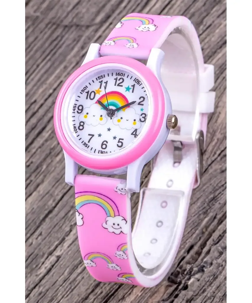ساعة تعليم الوقت للأطفال بأرقام واضحة بلون وردي 4-12 سنة