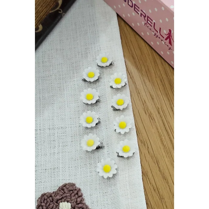 طقم 10 دبابيس زينة للشعر المضفور بزهور الأقحوان البيضاء