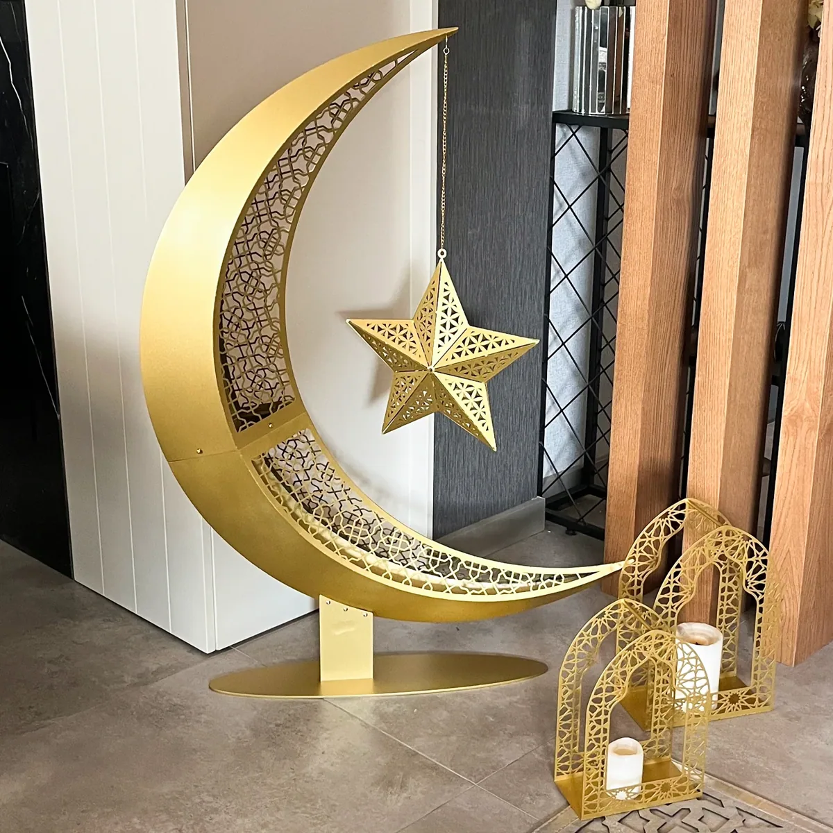 هلال رمضان معدني ثلاثي الأبعاد بنجمة كبيرة - صورة 3