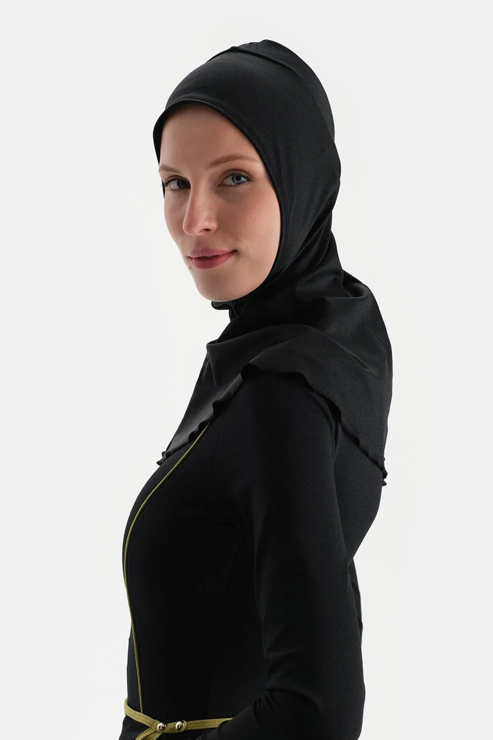 غطاء رأس سباحة محتشم أسود بحواف صفراء - صورة 3