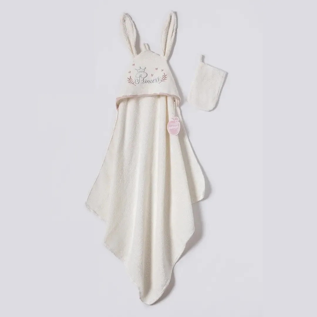 منشفة لف للبنات الرضّع بآذان أرنب وتطريز تاج