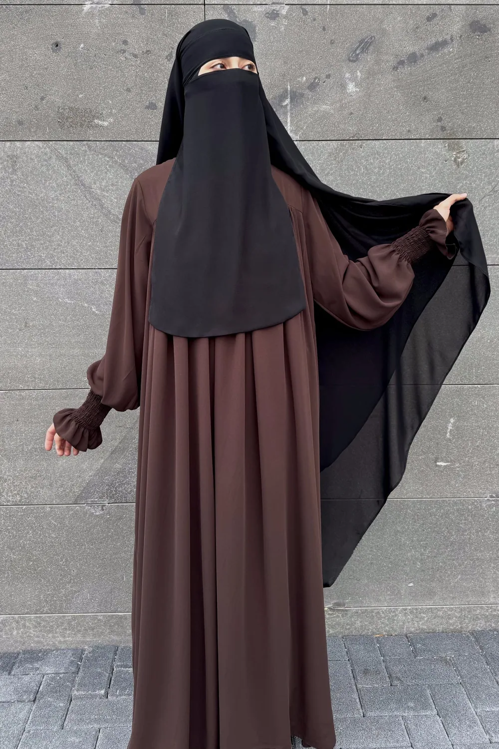 نقاب طويل كامل بثلاث طبقات - صورة 2