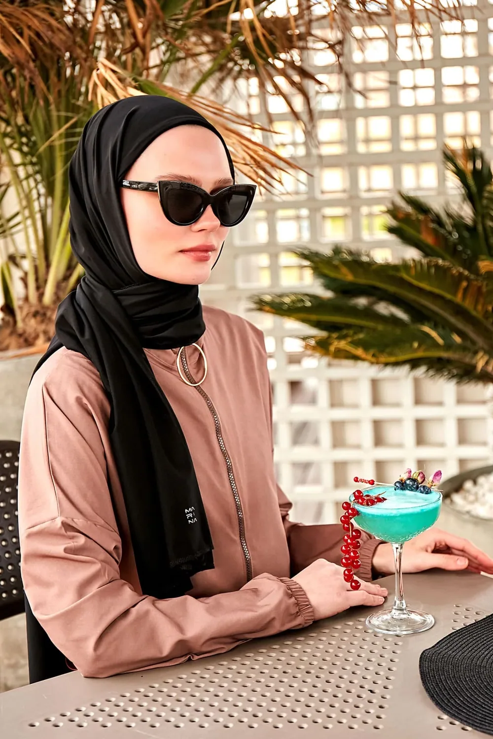 حجاب جاهز للسباحة من التول بلون أسود - صورة 5