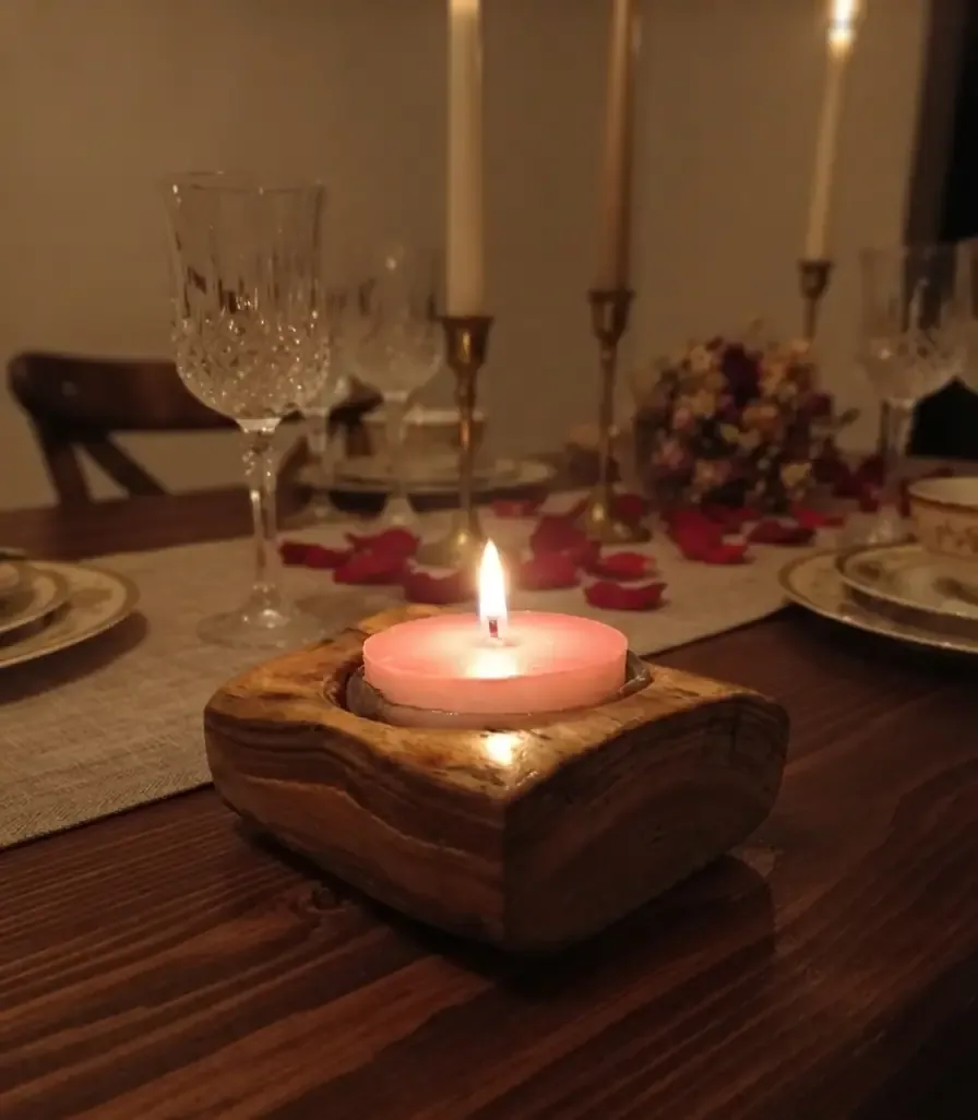 حامل شمعة خشب طبيعي بحواف خشنة - صورة 3