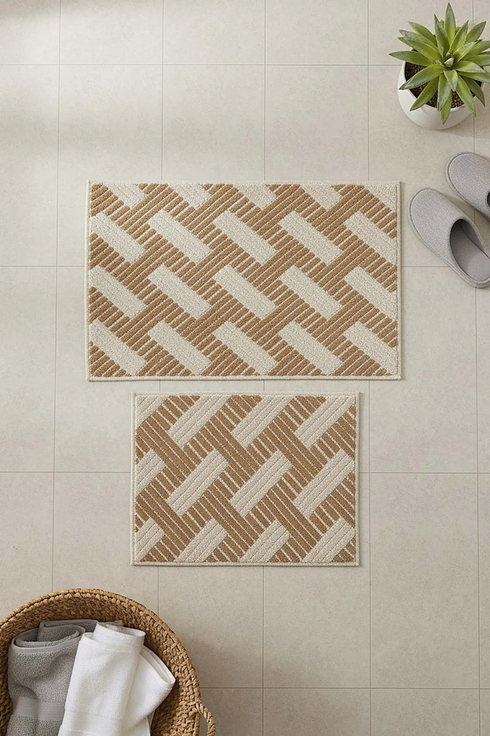 طقم دواسات حمّام من قطن مخطط قطعتان 60×100 سم - صورة 3