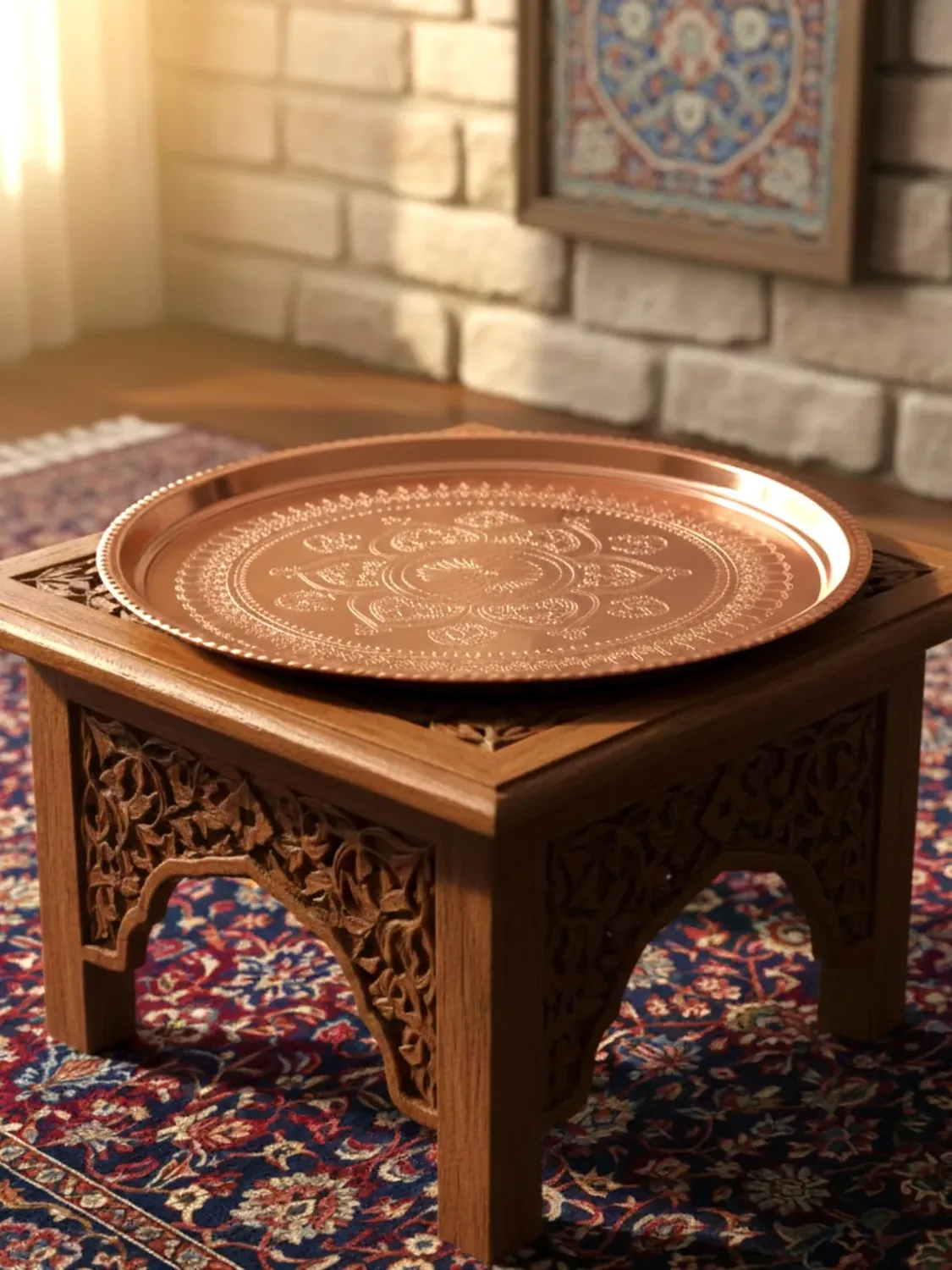 صينية نحاس منقوشة يدوياً قطر 50 سم - صورة 2