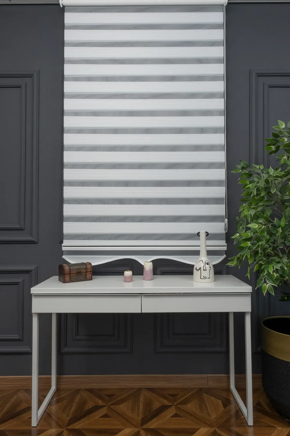ستارة زيبرا جاهزة ببلايسيه ضيق 80×200 سم - أبيض - صورة 2