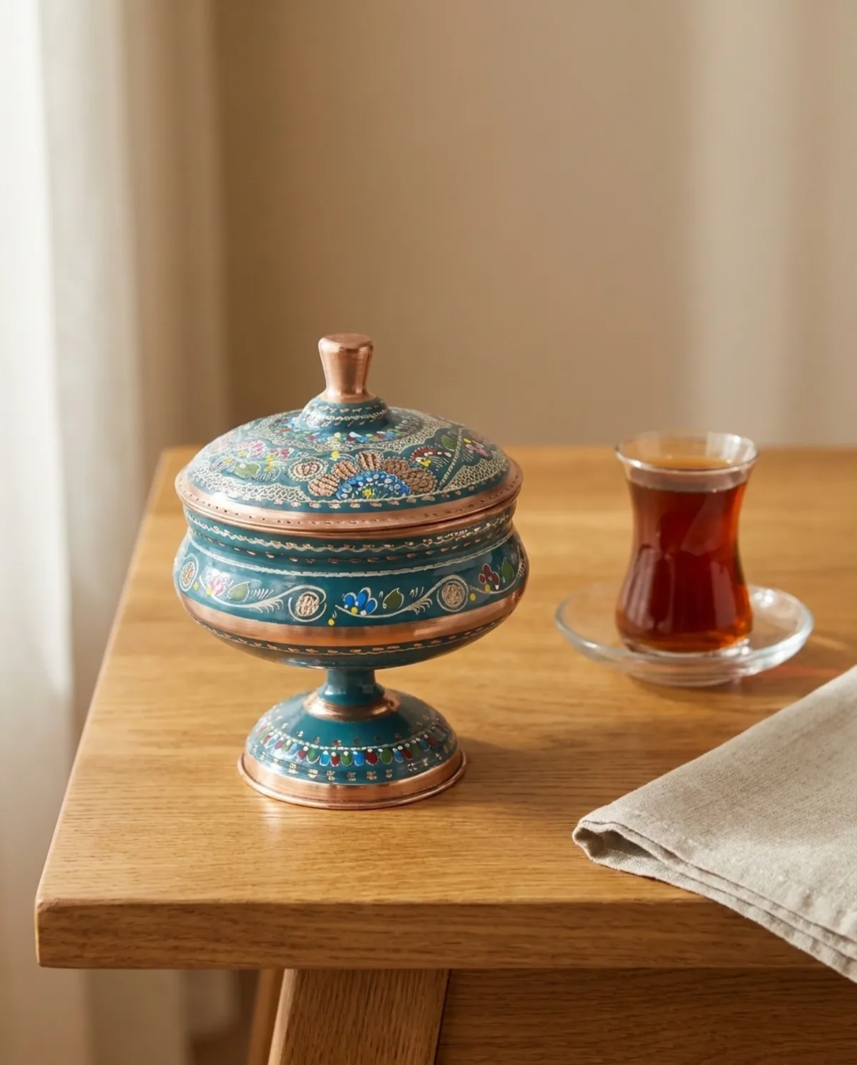 سكرية نحاس بمينا فيروزية كبيرة - صورة 2