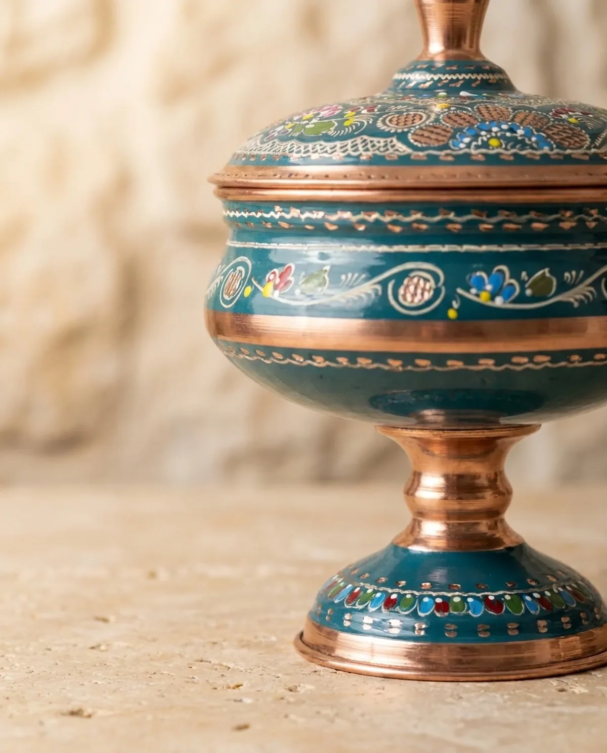 سكرية نحاس بمينا فيروزية كبيرة - صورة 4