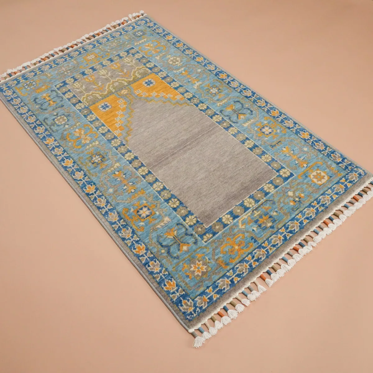 سجادة صلاة من الصوف منسوجة يدويًا - رمادي - 80×130 سم