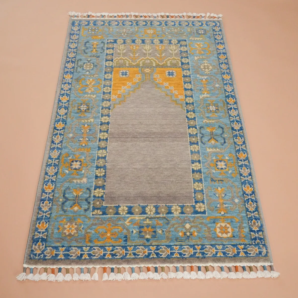 سجادة صلاة من الصوف منسوجة يدويًا - رمادي - 80×130 سم - صورة 2