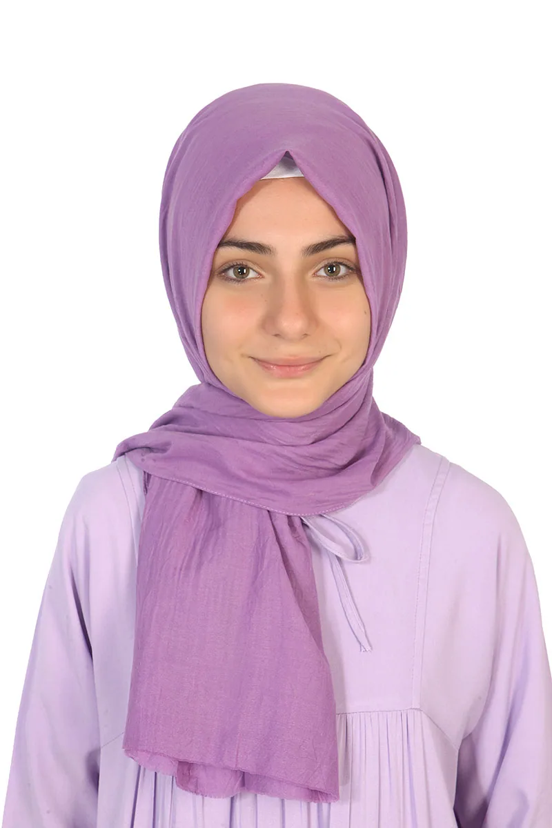وشاح بنات من القطن الكراش بلون ليلكي