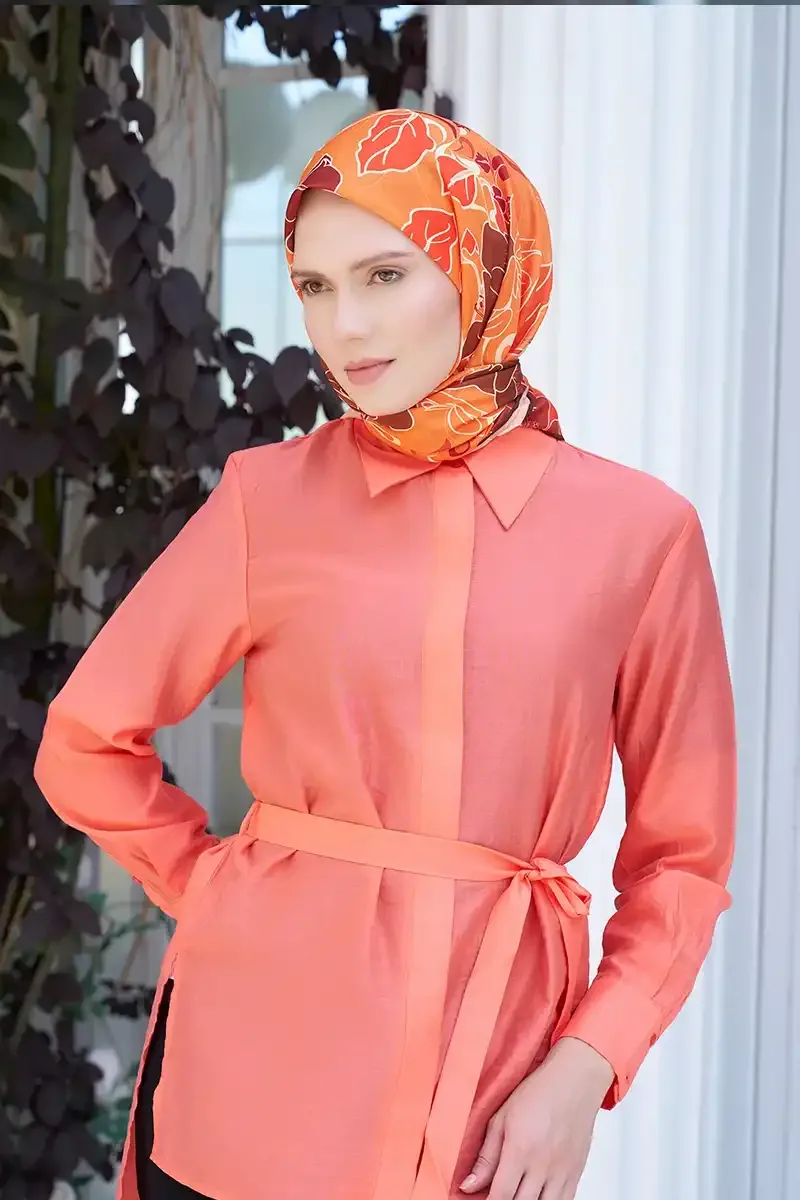 إيشارب ناعم منقوش بلون برتقالي 90×90 سم