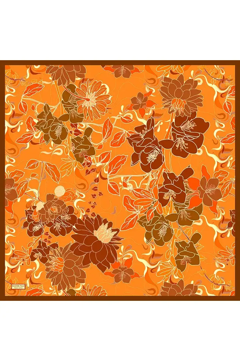 إيشارب ناعم منقوش بلون برتقالي 90×90 سم - صورة 4