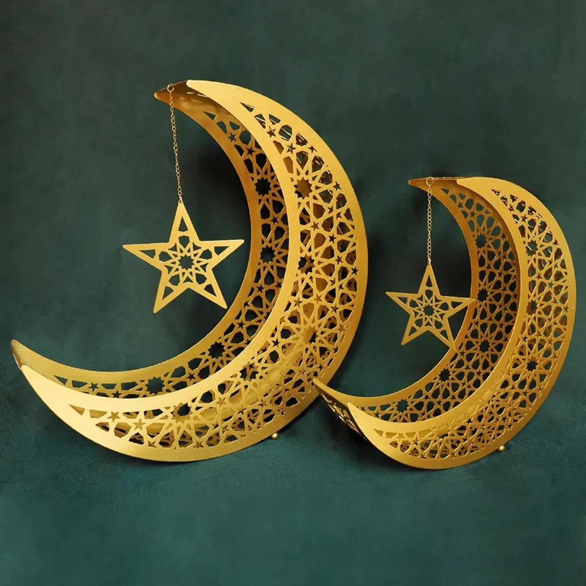 طقم هلالين معدنيين مخرمين لزينة رمضان - صورة 2