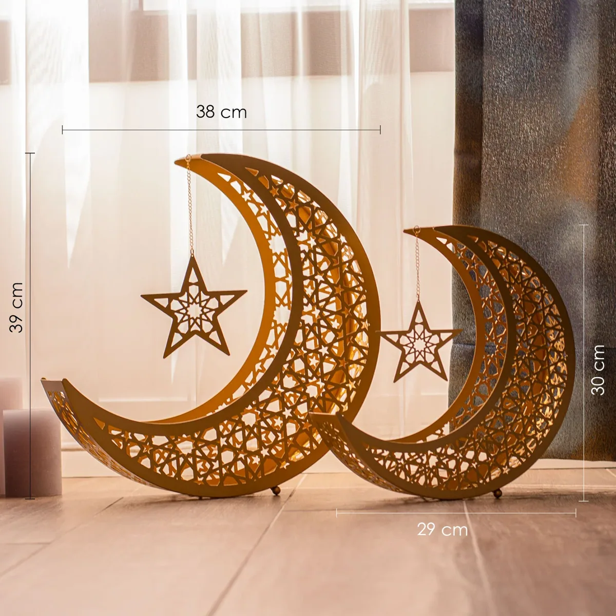 طقم هلالين معدنيين مخرمين لزينة رمضان - صورة 3