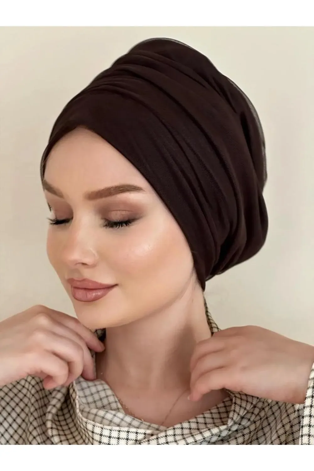 توربان جاهز يومي من القطن المطاطي بني