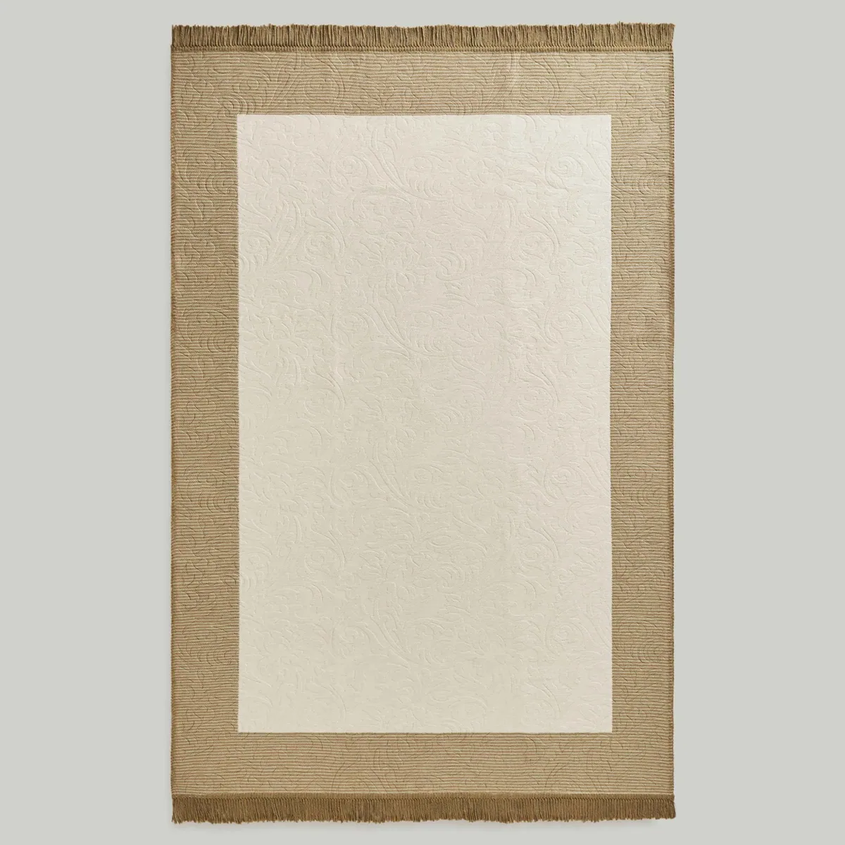 كليم بإطار بني ووسط كريمي بأهداب 120×180 سم
