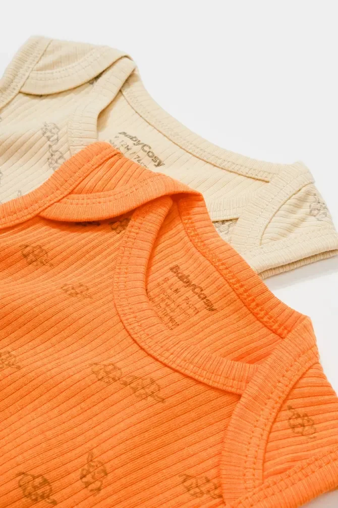 طقم زبون بحمالات برتقالي وكريمي بطبعة نباتات - صورة 2
