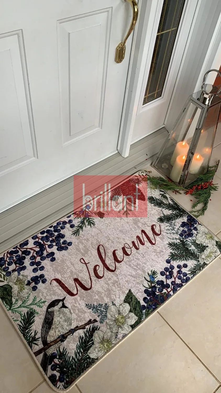 دواسة باب بعبارة ترحيب وطائر بين الأغصان 50×70 سم - صورة 2
