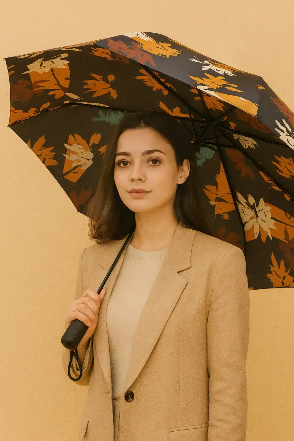 مظلة سوداء بأوراق خريف ملونة - صورة 4