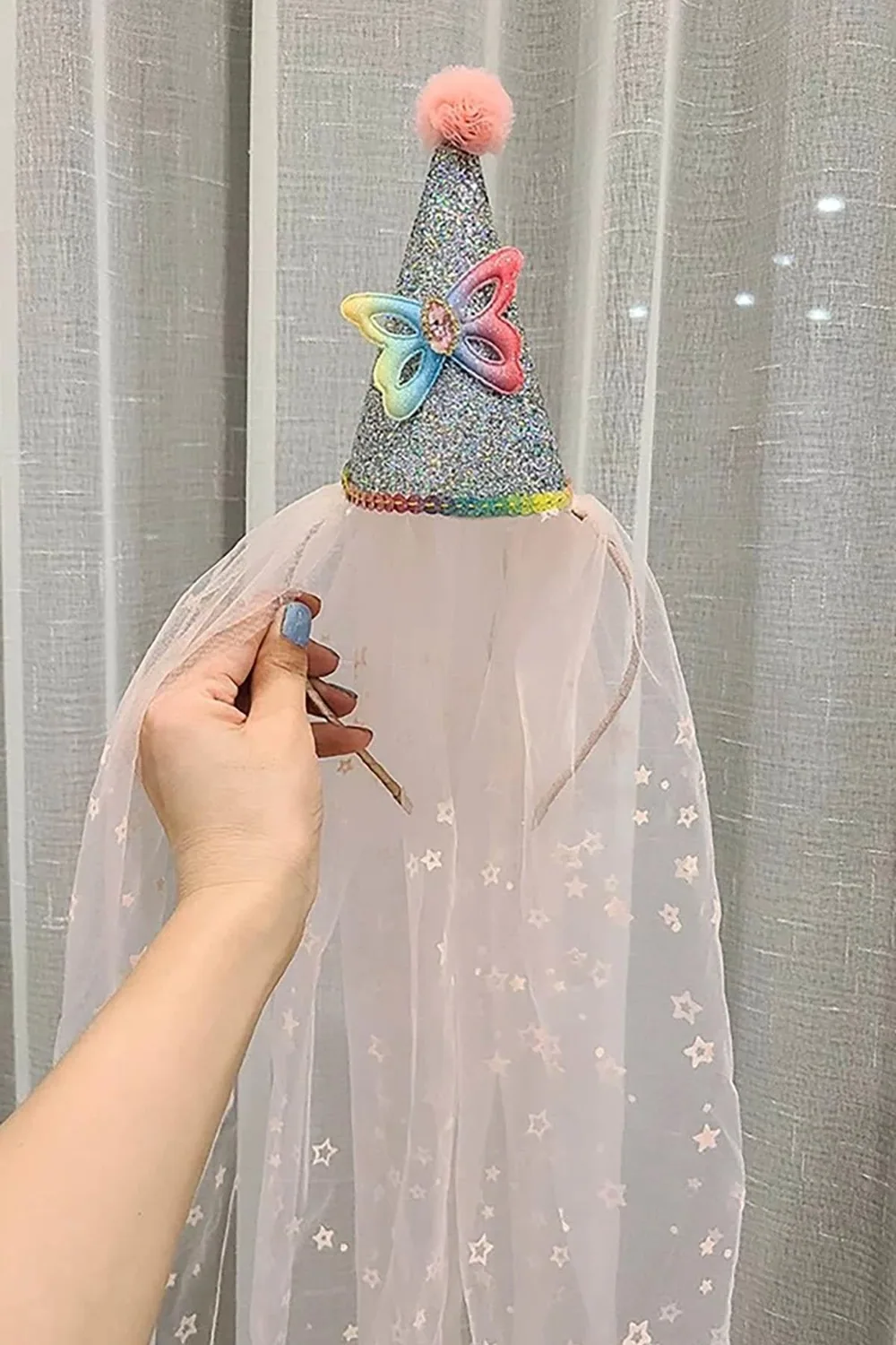 طوق شعر للبنات بقبعة حفلة وطرحة تول - صورة 2