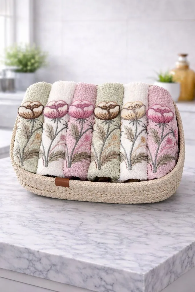 طقم 6 مناشف مطبخ مطرزة - 30×50 سم