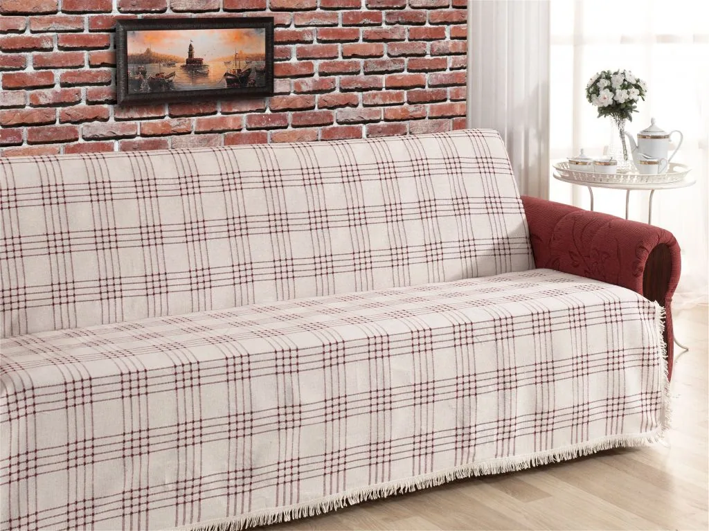 غطاء أريكة سرير من قطن مخطط 180×220 سم - عنابي