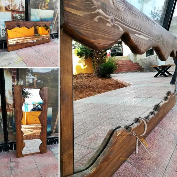 مرآة بإطار خشبي طبيعي بحواف غير منتظمة 120×60