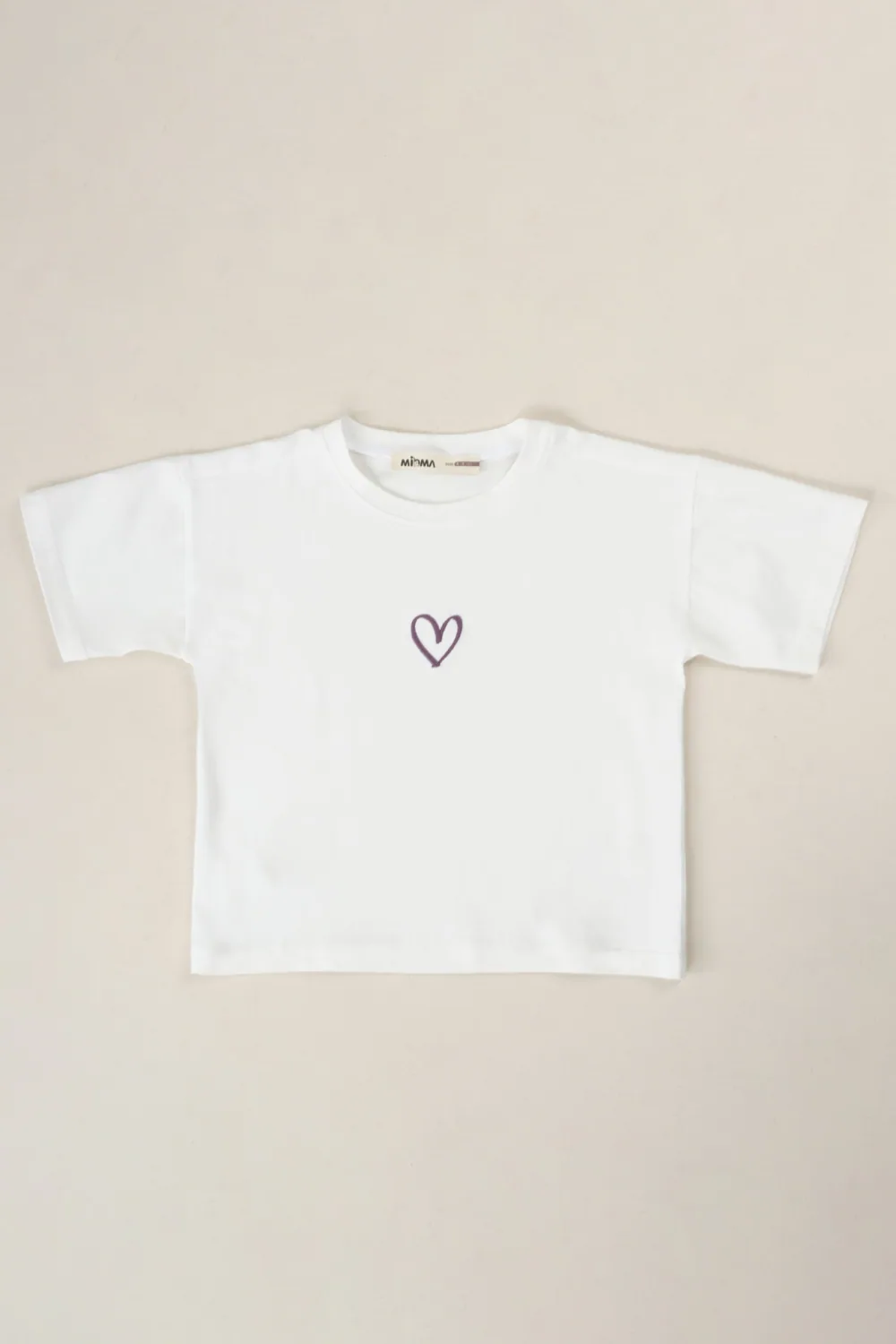 تيشيرت بنات قطن خالص بتطريز قلب لون عاجي - صورة 4