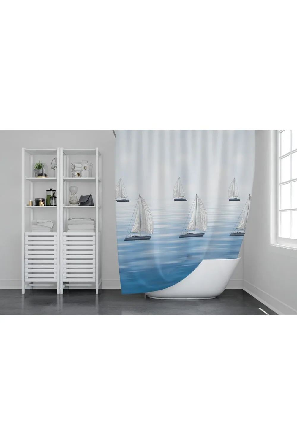 ستارة حمّام من بوليستر منقوشة 180×200 سم - أزرق - صورة 2
