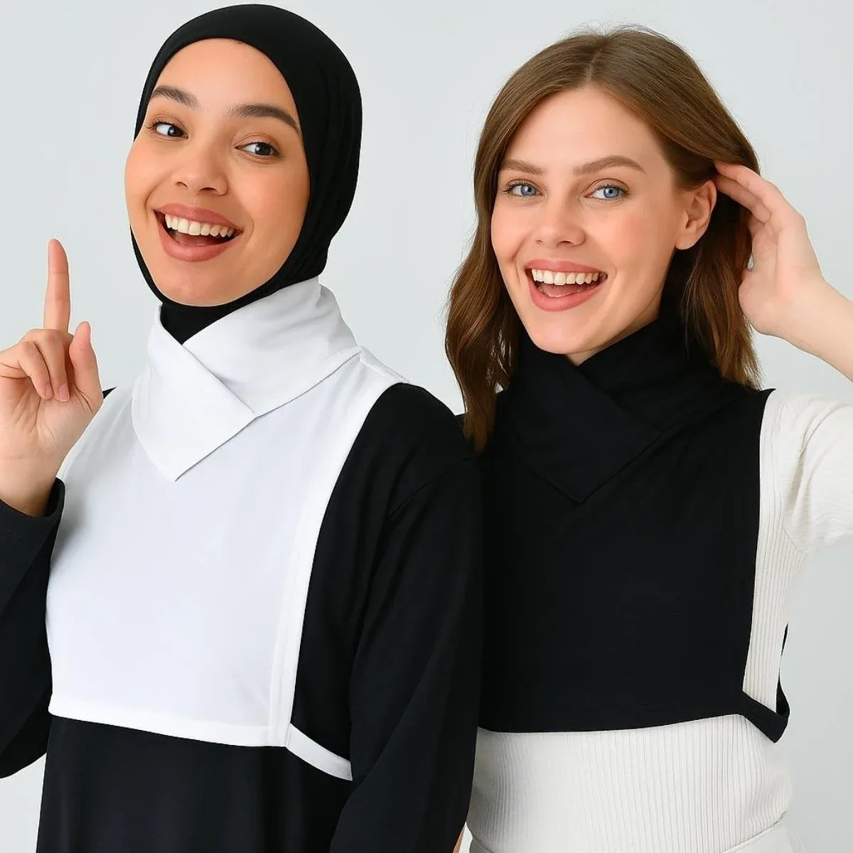 ياقة قميص مرتفعة تُلبس تحت الكنزة أسود وأبيض - صورة 2