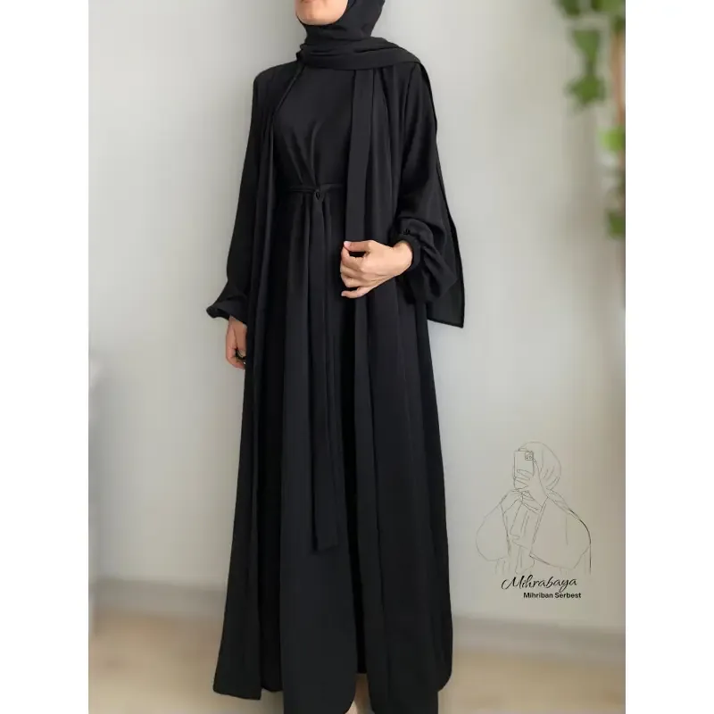 طقم عباية مع حزام بلون أسود - صورة 2