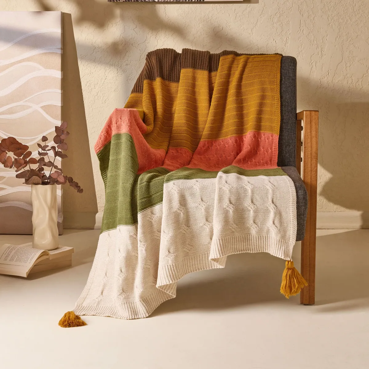 بطانية تريكو بخطوط عريضة ملونة 120×160 سم