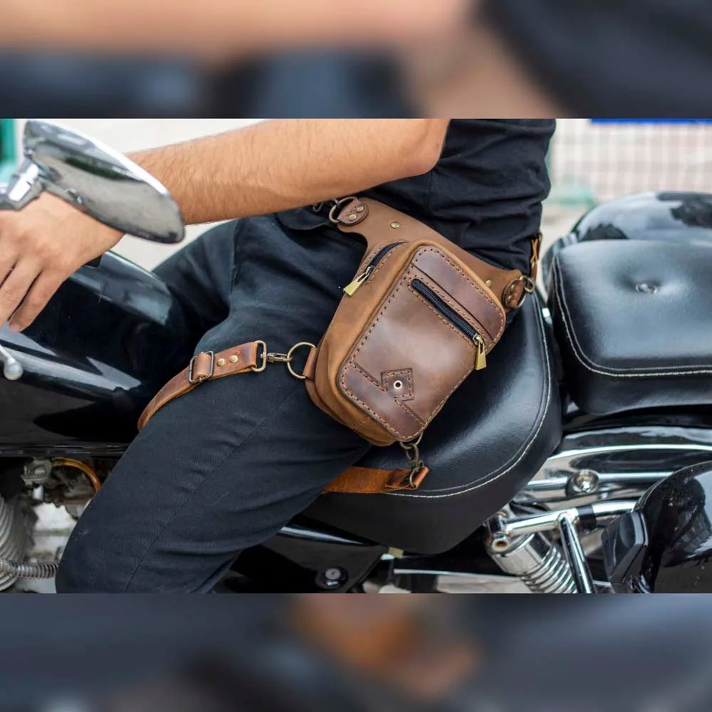 حقيبة فخذ جلدية تثبت على الحزام والساق