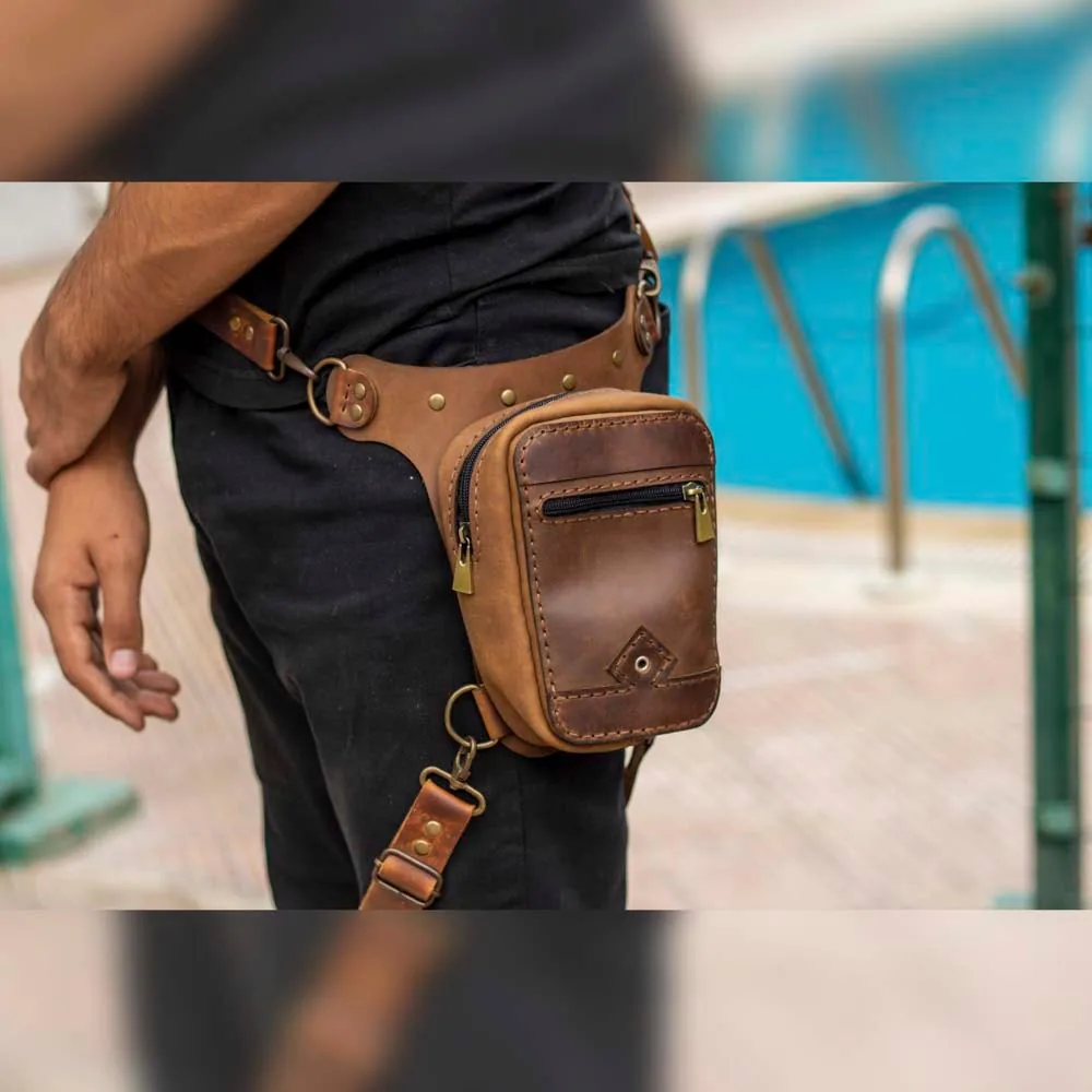 حقيبة فخذ جلدية تثبت على الحزام والساق - صورة 2