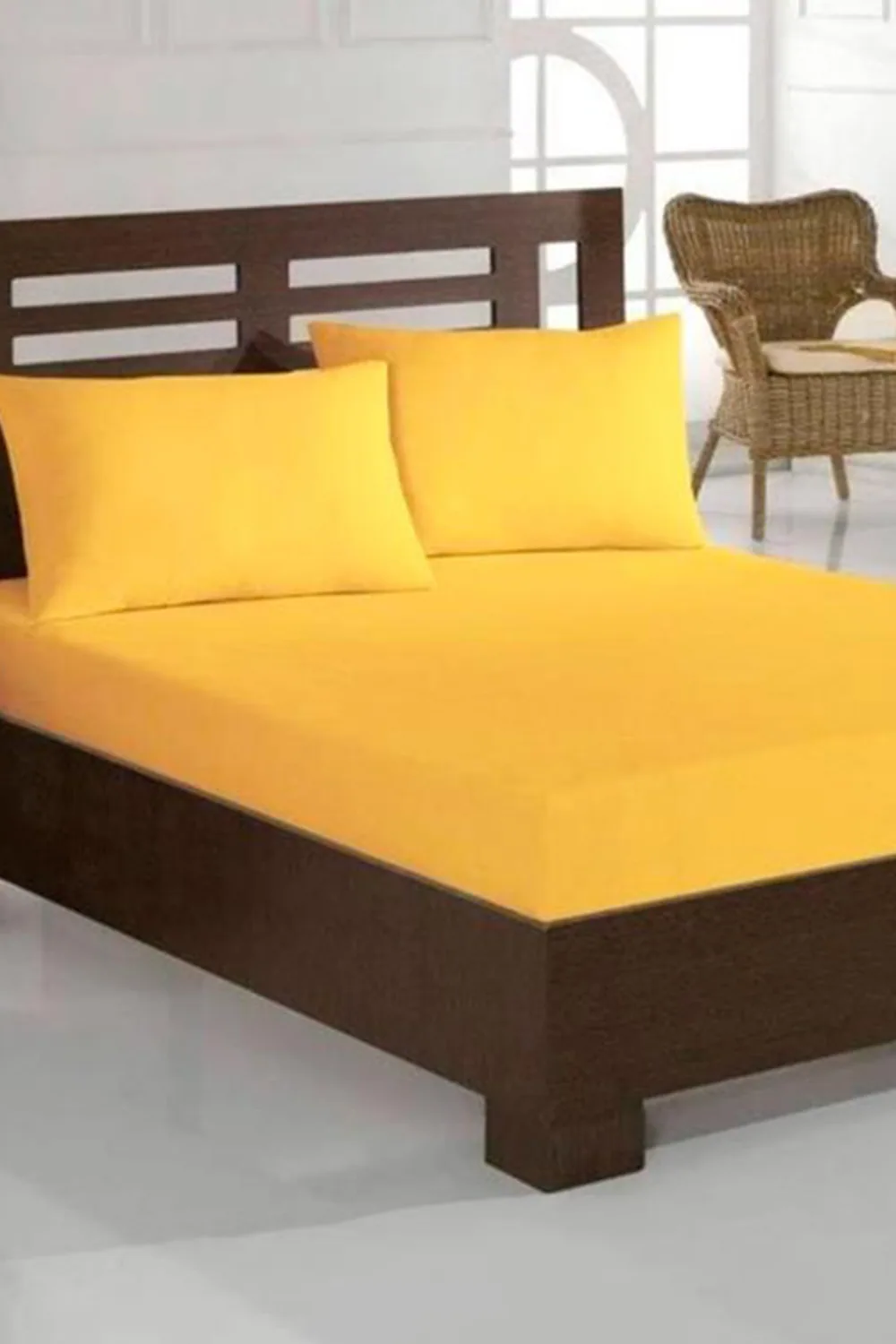 شرشف بمطاط مزدوج من جيرسيه 160×200 سم - أصفر