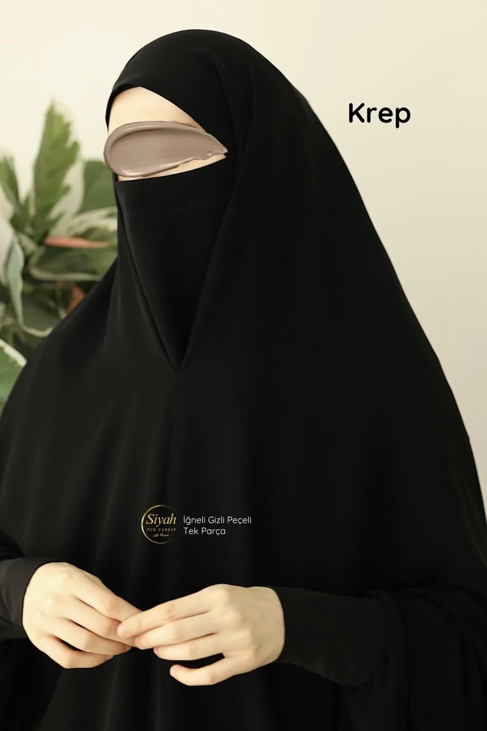 جلباب كريب قطعة واحدة بنقاب مخفي أسود - صورة 2