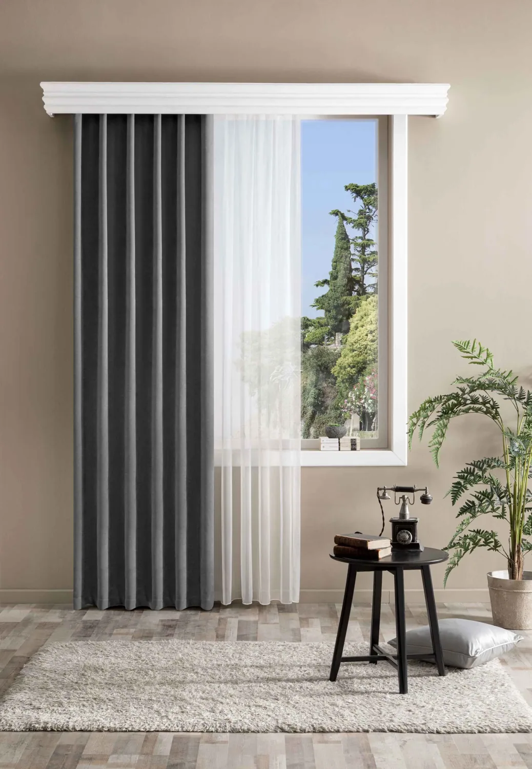 ستارة قماش جاهزة مبطنة رمادي داكن 150×260 سم