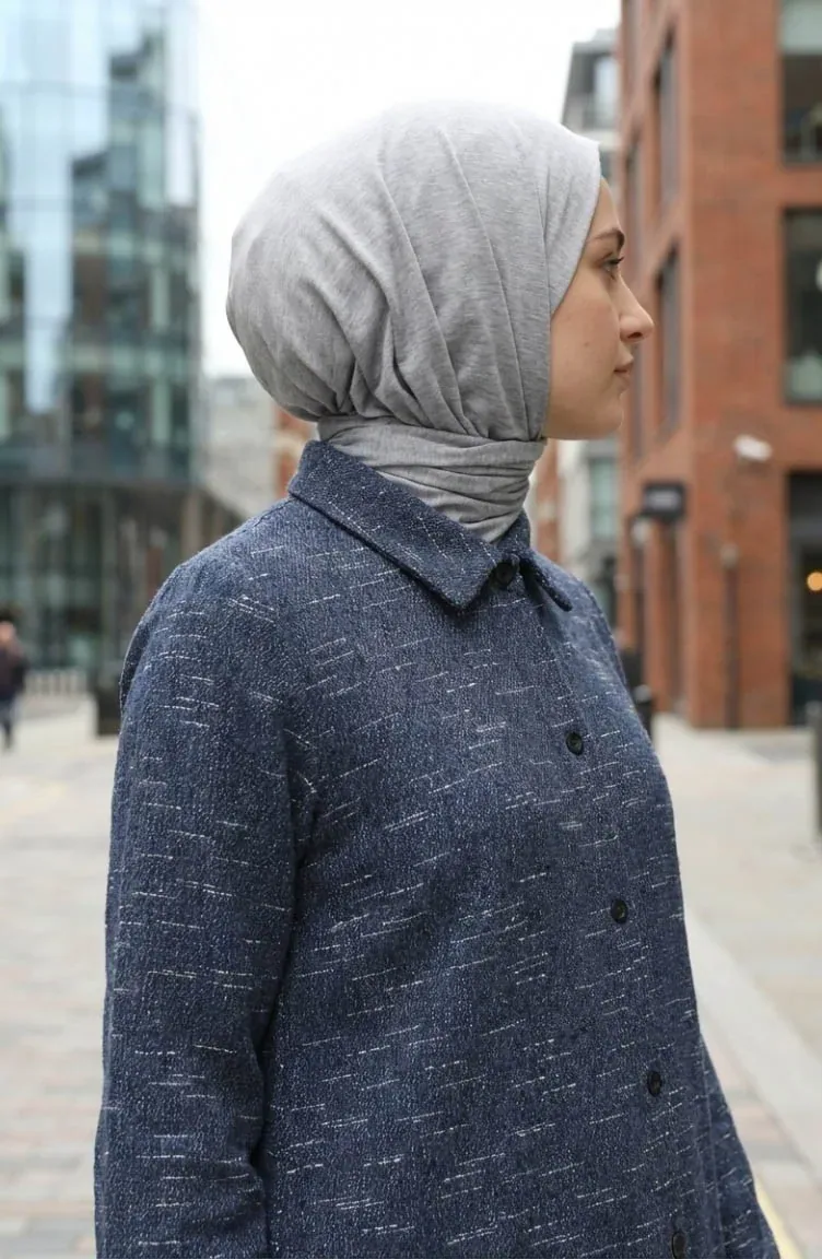 تونيك شتوي نيلي بياقة قميص وأزرار على الطول - صورة 4