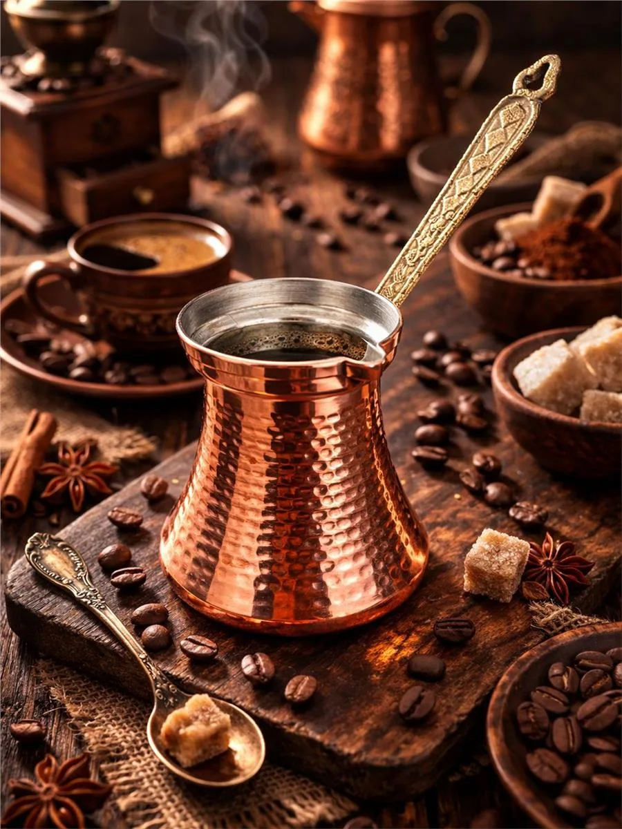 ركوة نحاس يدوية الصنع لأربعة فناجين - صورة 4