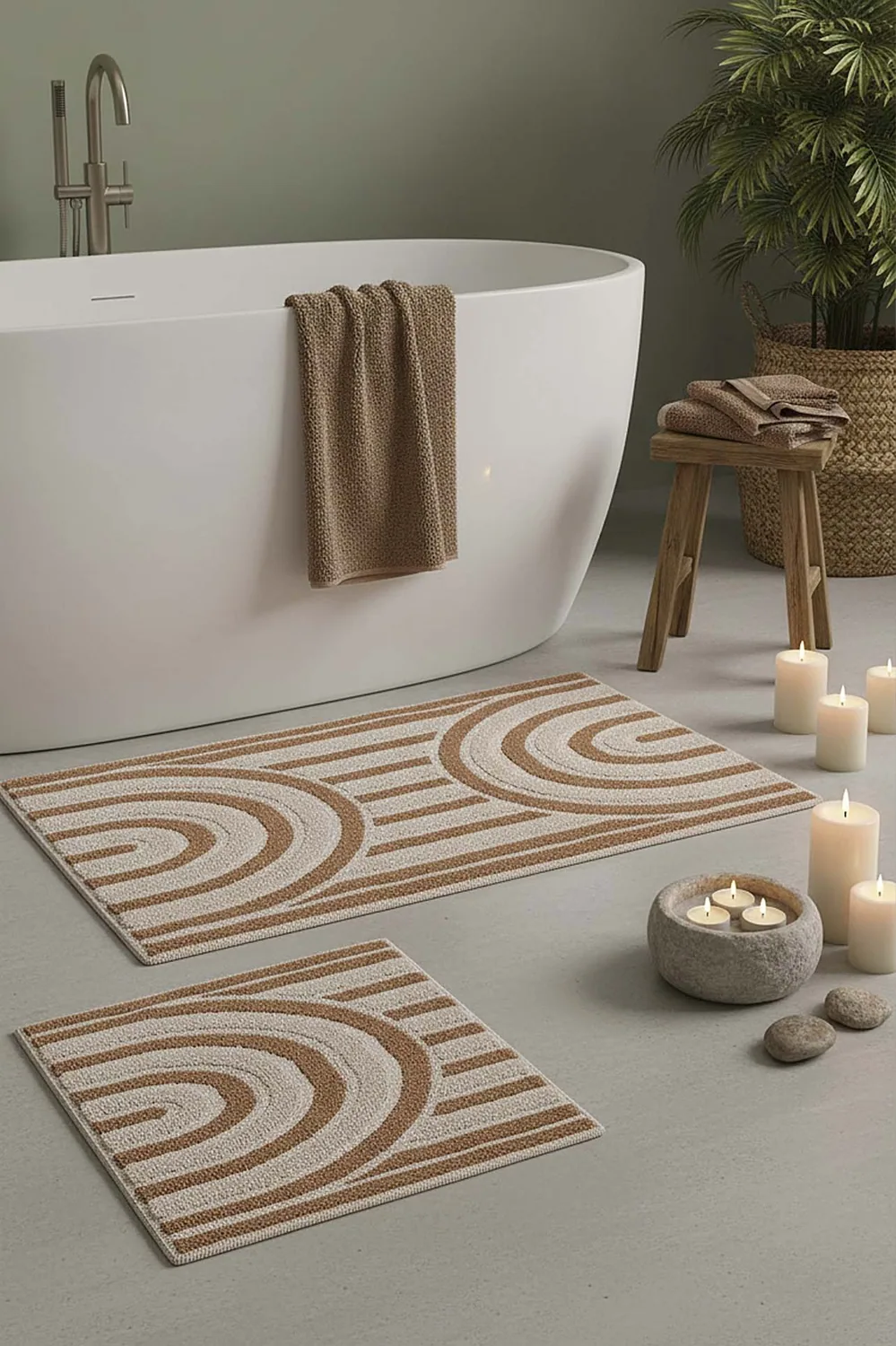 طقم دواسات حمّام من قطن بتصميم بوهيمي قطعتان 60×100 سم - صورة 2