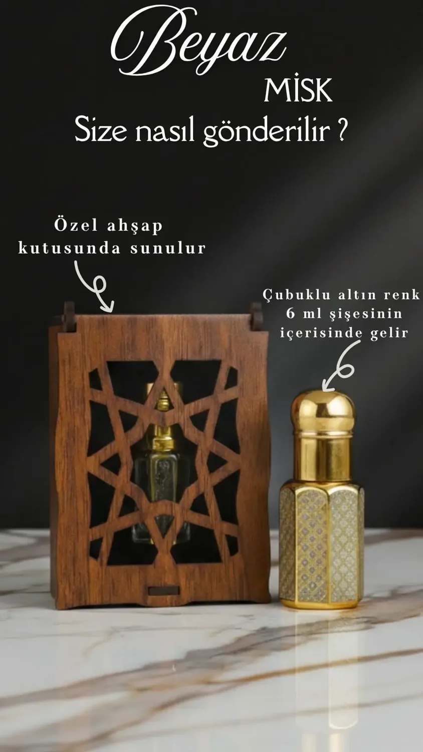 عطر المسك الأبيض الكريمي بدون كحول في قارورة ذهبية بعود تطبيق 6 مل - صورة 3