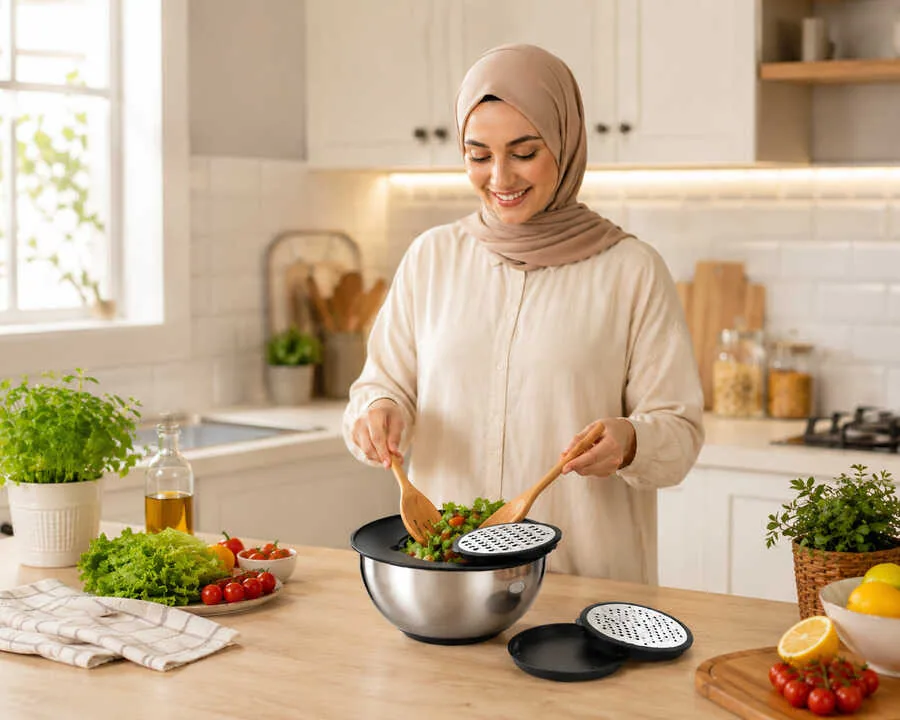 وعاء خلط ستانلس ستيل بمبشرة بقطر 24 سم - صورة 2