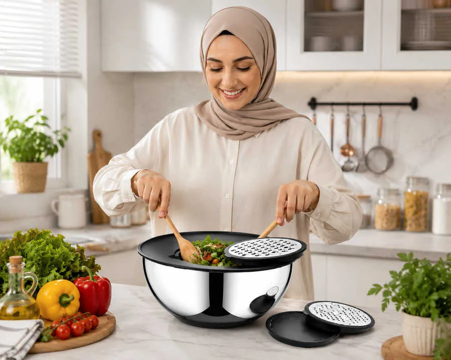 وعاء خلط ستانلس ستيل بمبشرة بقطر 24 سم - صورة 3